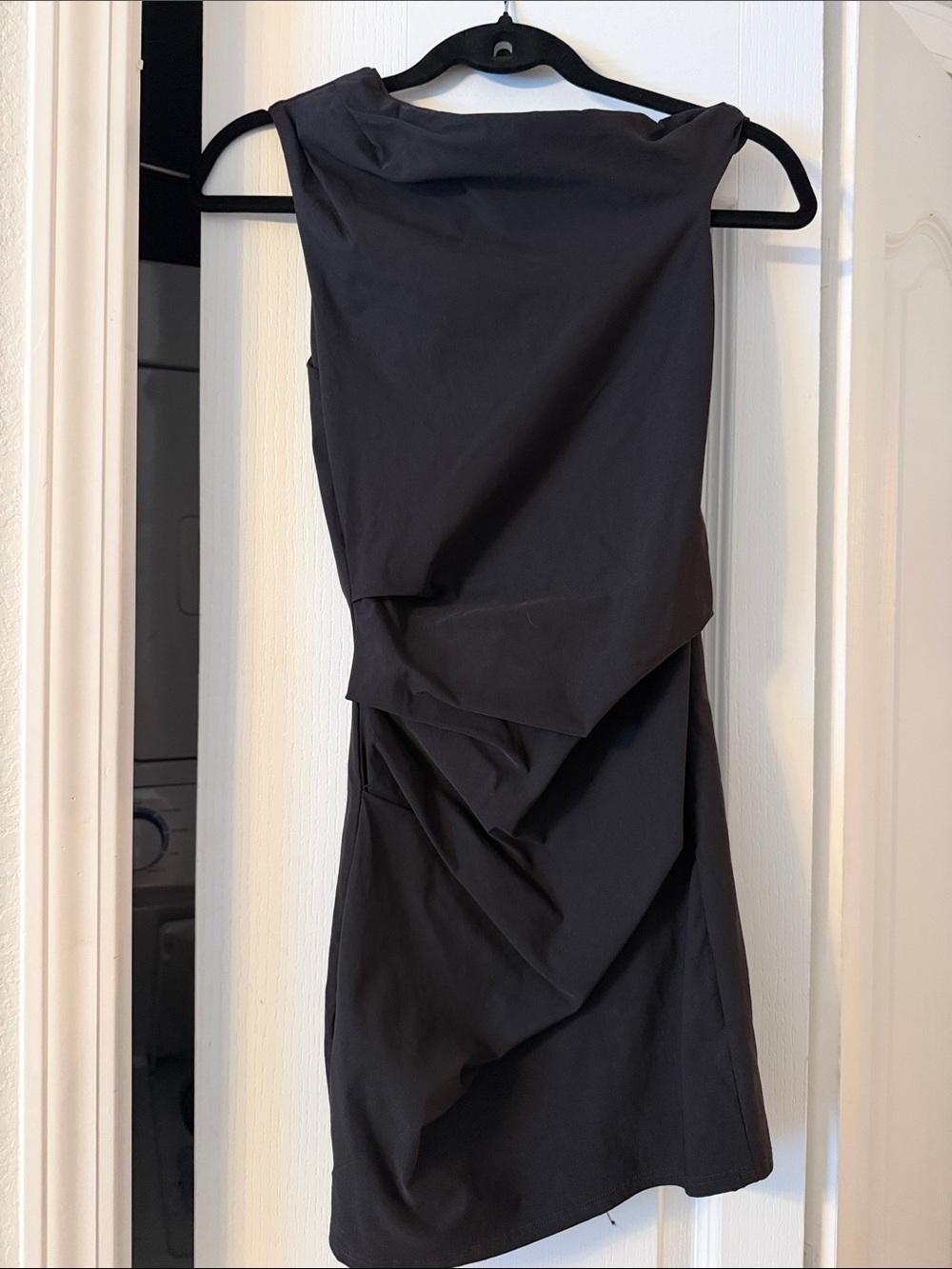 Blue Blush Black Asymmetrical Draped Cocktail Dress